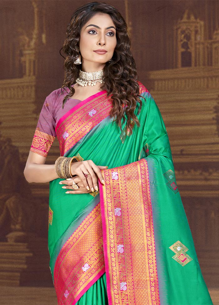 Teal Green Dupion Silk Saree With Blouse Piece Cheap Newest