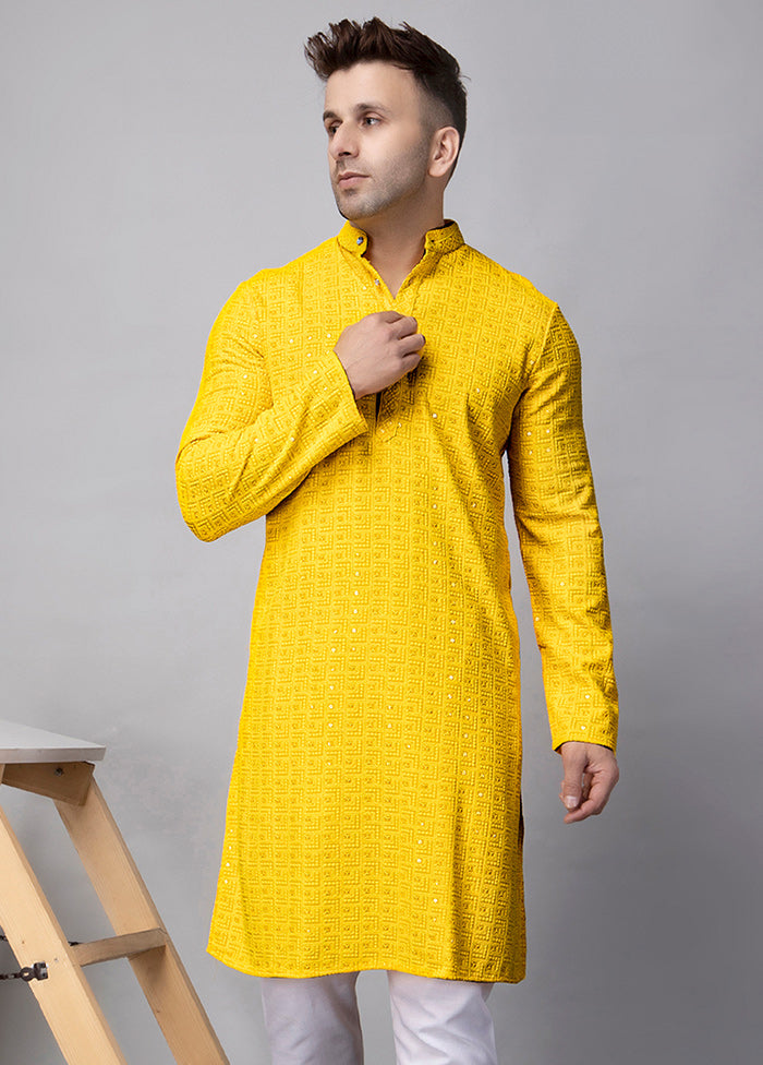 2 Pc Yellow Viscose Kurta Pajama Set 2025 Unisex Cheap Pice