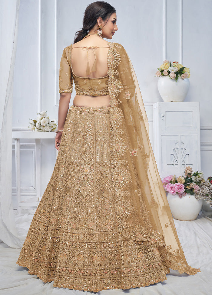 3 Pc Golden Net Semi Stitched Lehenga Set Buy Cheap Looking For