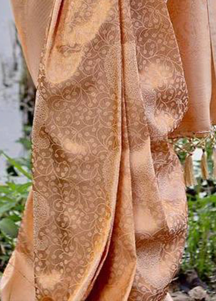 Cream Banarasi Silk Saree With Blouse Piece Discount Best Seller