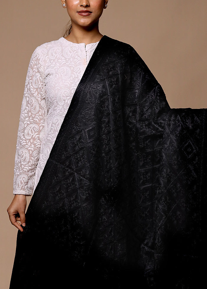 Black Butta Work With Zari Woven Border Shawl Cheap Best