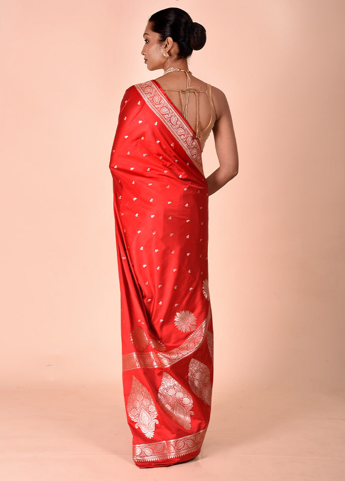 Red Banarasi Silk Saree With Blouse Piece Top Quality Cheap Pice