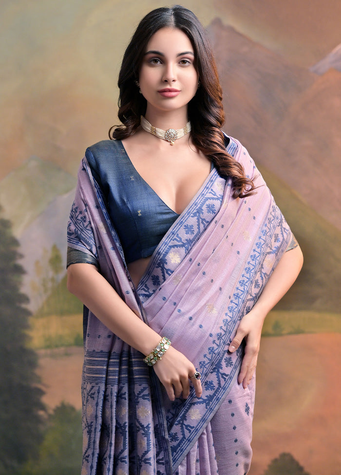 Lavender Pure Cotton Saree With Blouse Piece How Much Cheap Online