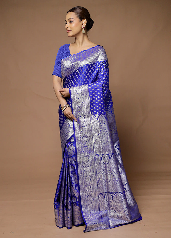 Blue Banarasi Silk Saree With Blouse Piece Deals Cheap Pice