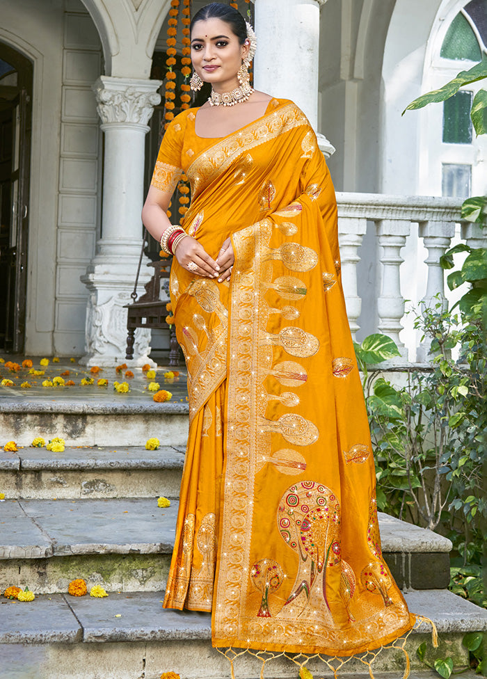 Yellow Spun Silk Saree With Blouse Piece Cheap Pice Store