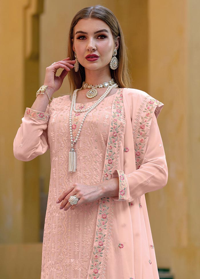 3 Pc Peach Semi Stitched Georgette Suit Set Buy Cheap For Cheap