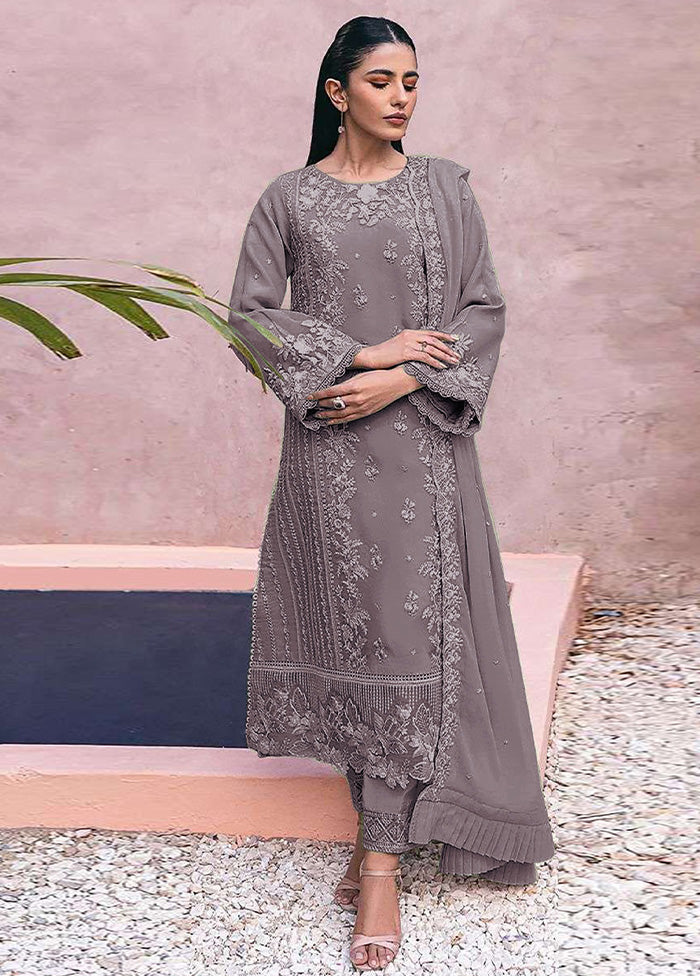 3 Pc Mauve Semi Stitched Georgette Suit Set Sale For Nice