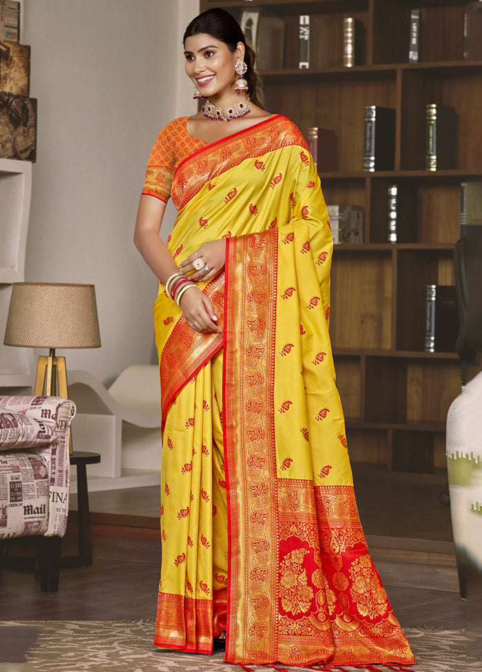 Yellow Dupion Silk Saree With Blouse Piece Buy Cheap Genuine