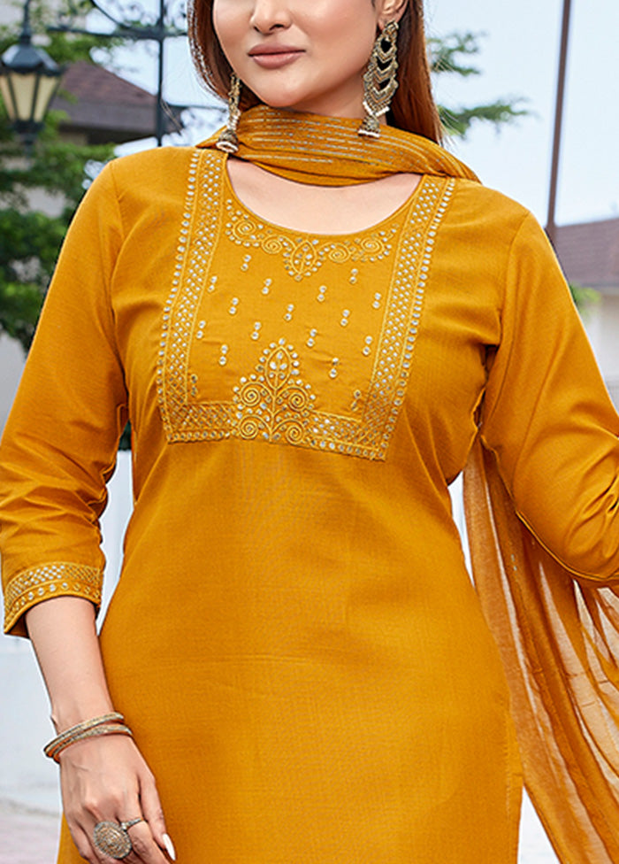 3 Pc Mustard Readymade Cotton Suit Set Cheap Countdown Package