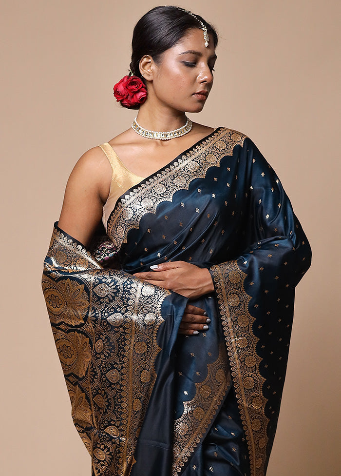 Blue Banarasi Silk Saree With Blouse Piece Extremely Cheap Online