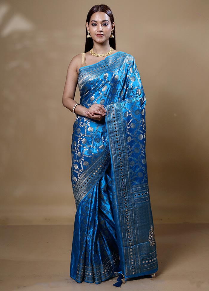 Blue Dupion Silk Saree With Blouse Piece Online Online With Mastercard