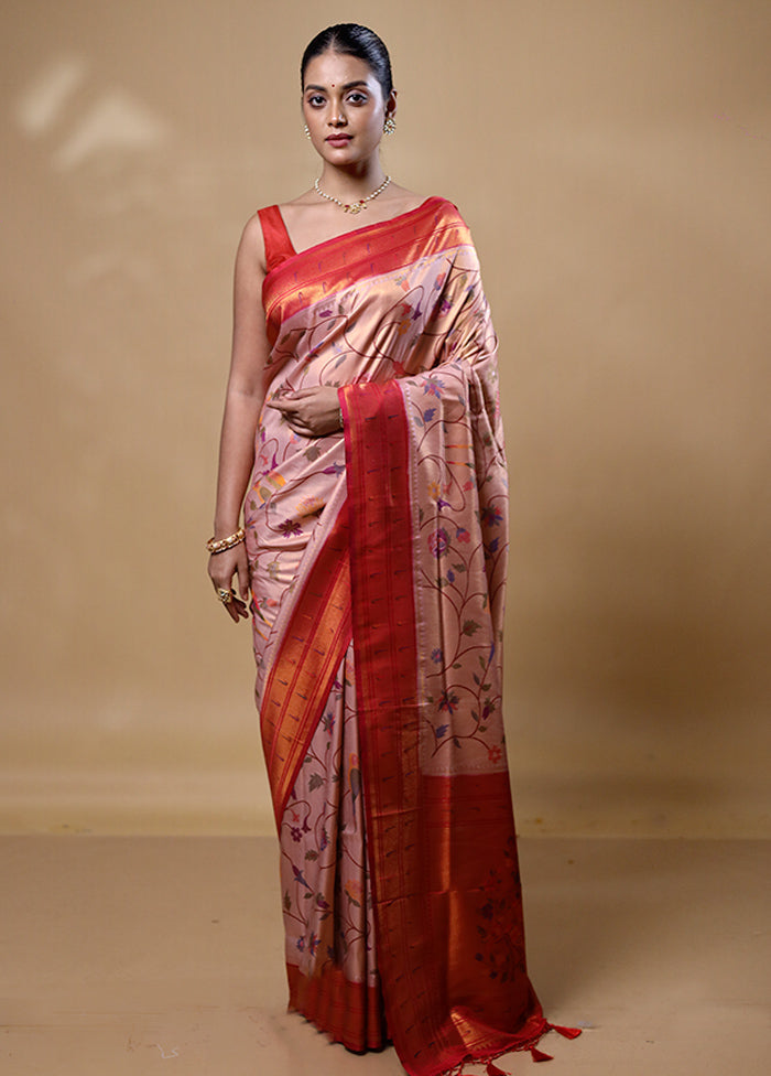 Peach Dupion Silk Saree With Blouse Piece Buy Cheap Recommend