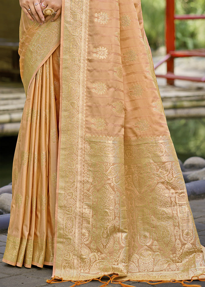 Cream Spun Silk Saree With Blouse Piece Discount For Cheap