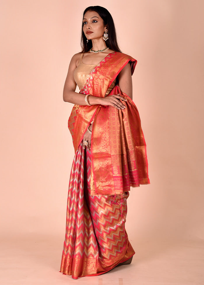 Red Dupion Silk Saree With Blouse Piece Cheap Sale Discounts