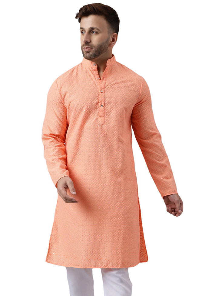 Peach Silk Embroidered Kurta Buy Cheap Browse