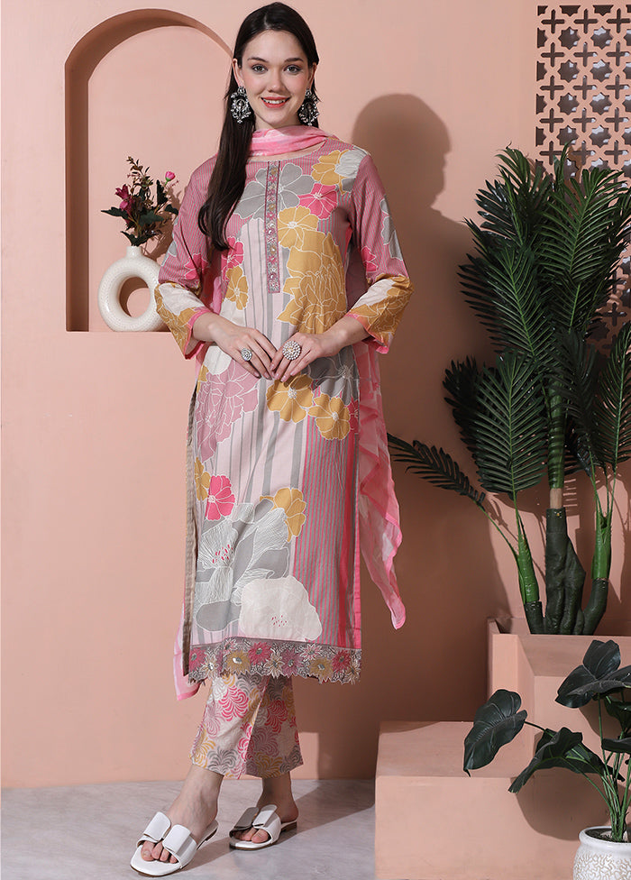 3 Pc Multicolor Unstitched Cotton Suit Set Extremely Cheap Pice