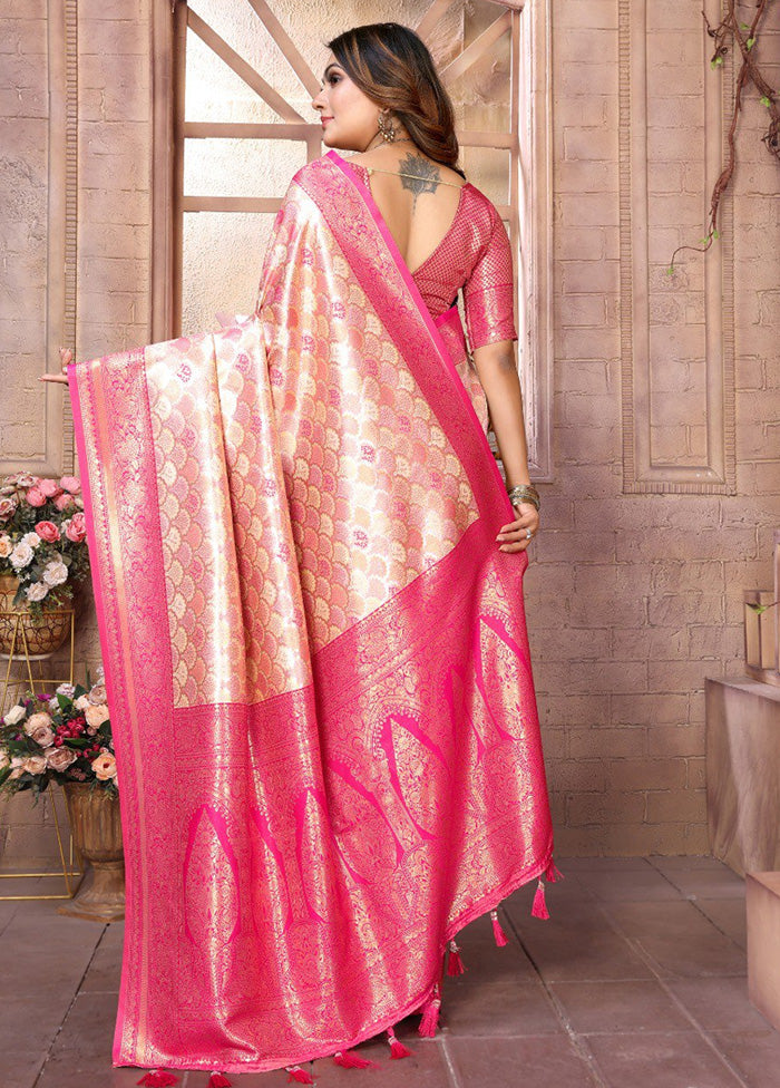 Cream Banarasi Silk Saree With Blouse Piece Big Sale