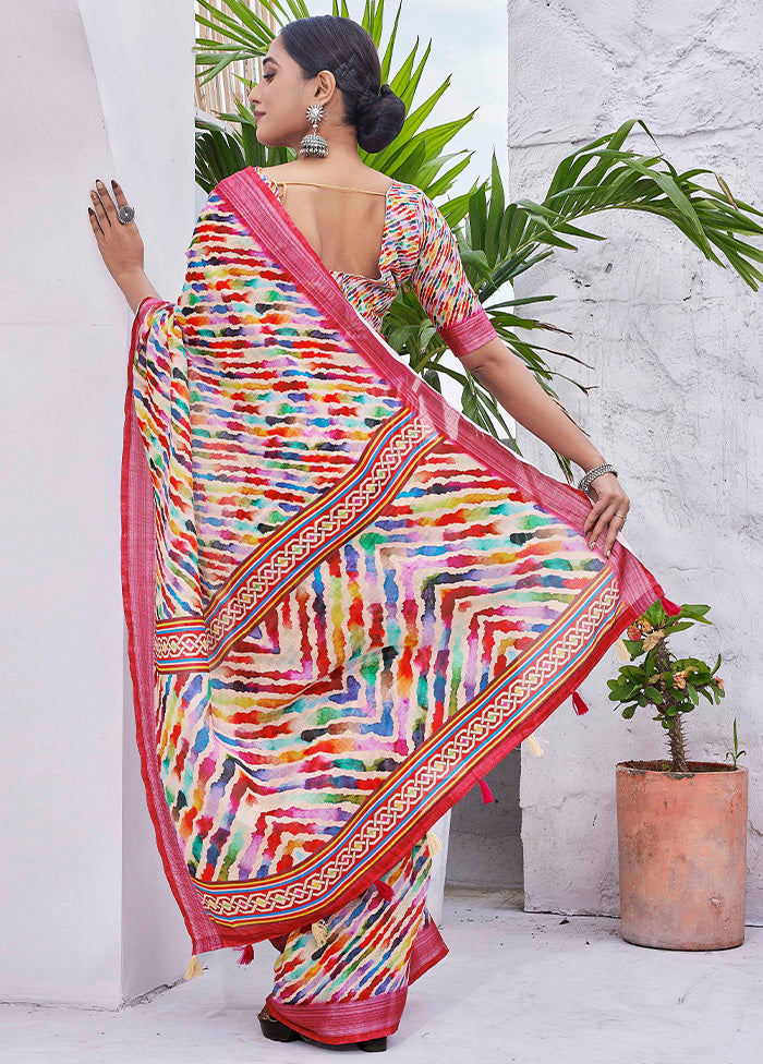 Multicolor Linen Silk Saree With Blouse Piece Sale Best Wholesale