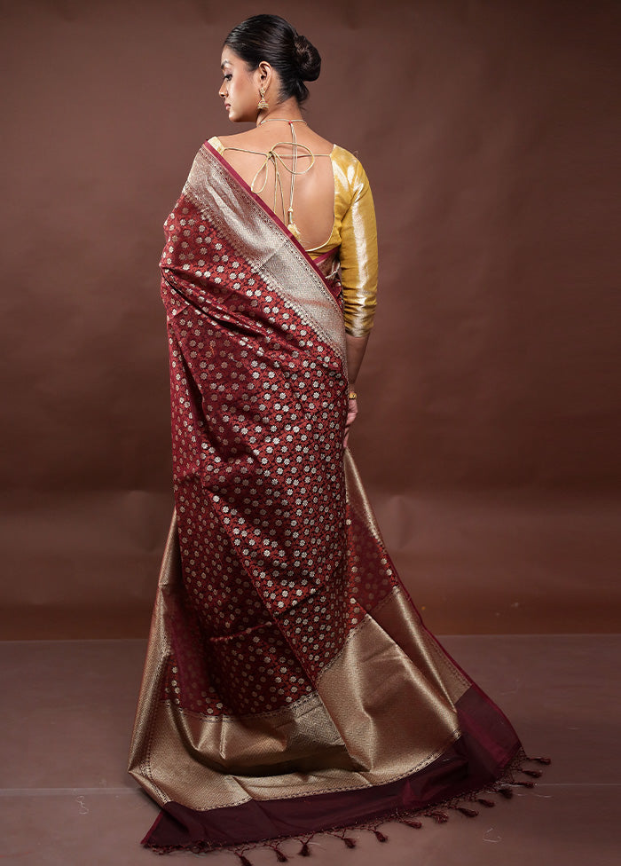 Wine  Kora Silk Saree With Blouse Piece Cheap Sale Outlet