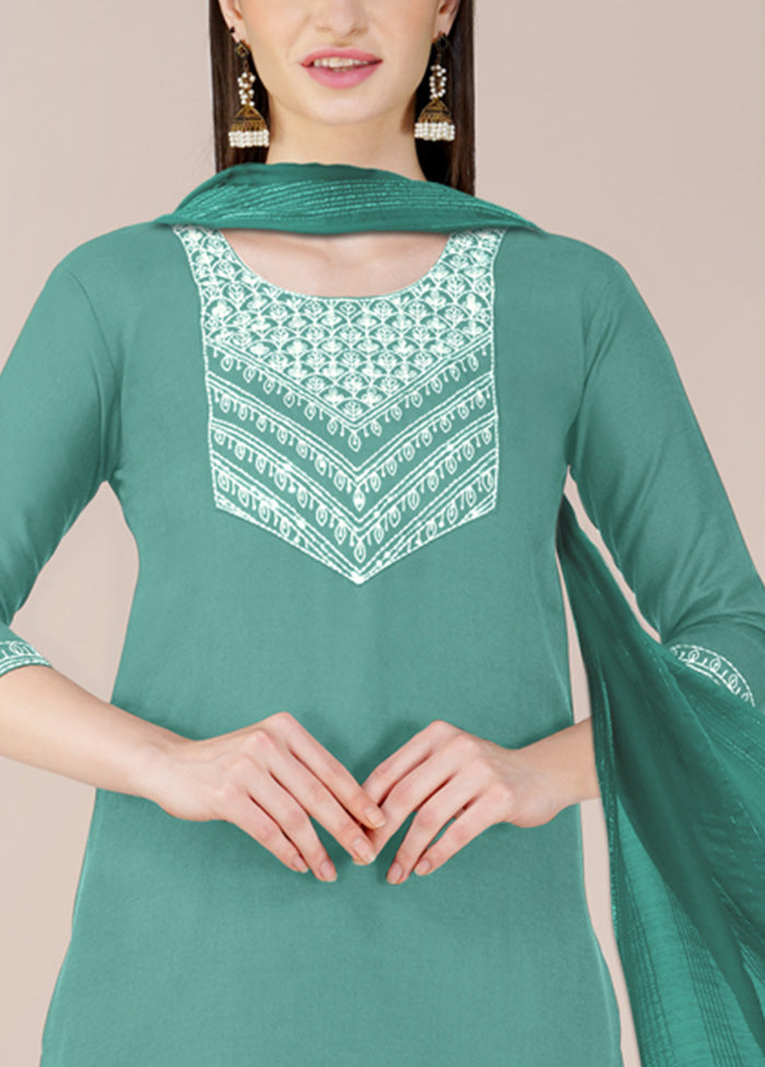 3 Pc Teal Green Readymade Cotton Suit Set 2025 Online