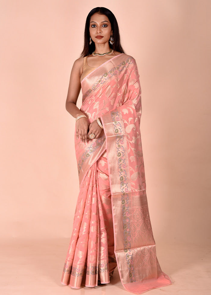 Pink Kota Cotton Saree With Blouse Piece Fashionable Cheap Pice