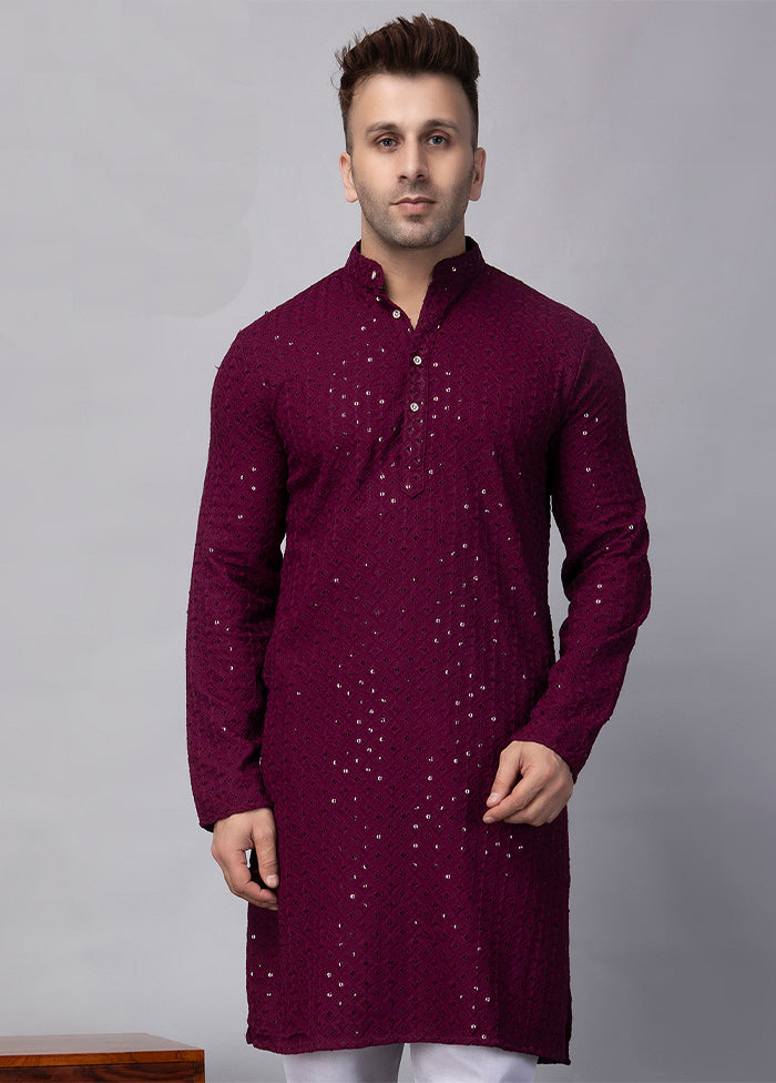 Maroon Viscose Jacquard Knee Length Kurta Inexpensive For Sale