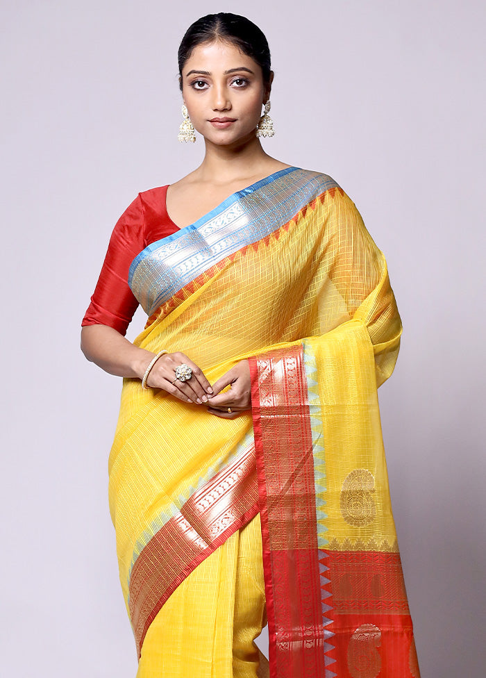 Yellow Kota Cotton Saree With Blouse Piece Cheap Sale Pay With Visa