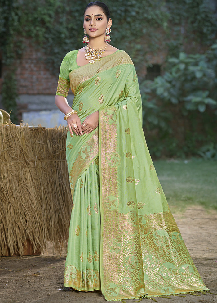 Light Green Spun Silk Saree With Blouse Piece Browse For Sale