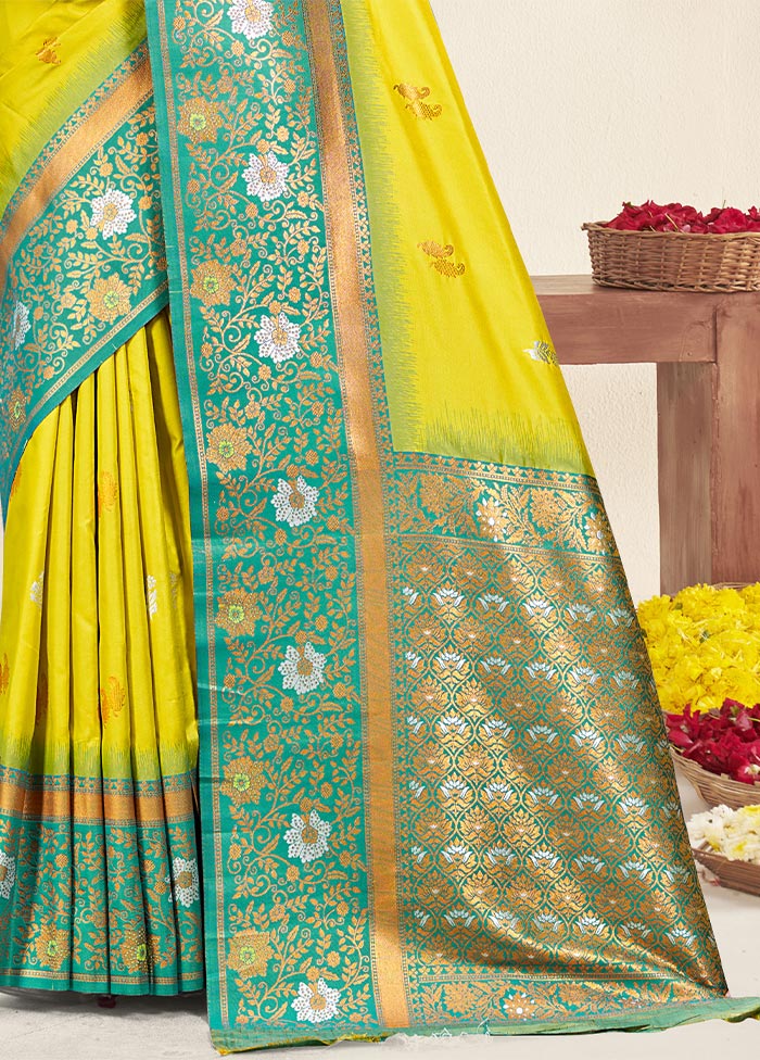 Yellow Dupion Silk Saree With Blouse Piece Online Online For Sale