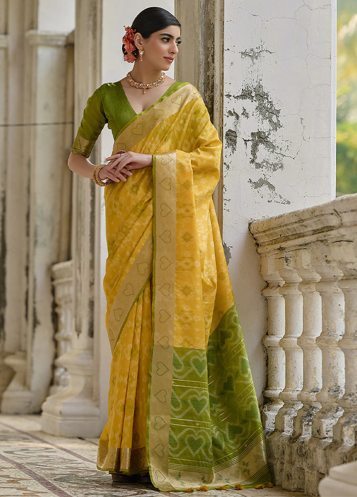 Yellow Spun Silk Saree With Blouse Piece For Sale Cheap Pice From China