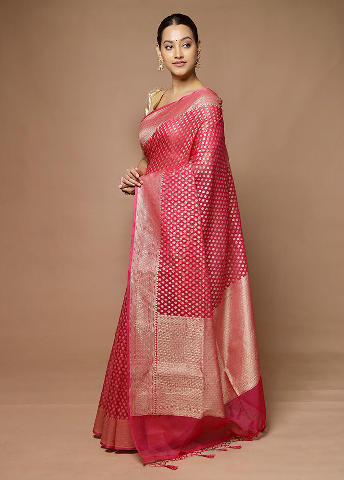 Pink Kora Silk Saree With Blouse Piece Great Deals Cheap Pice