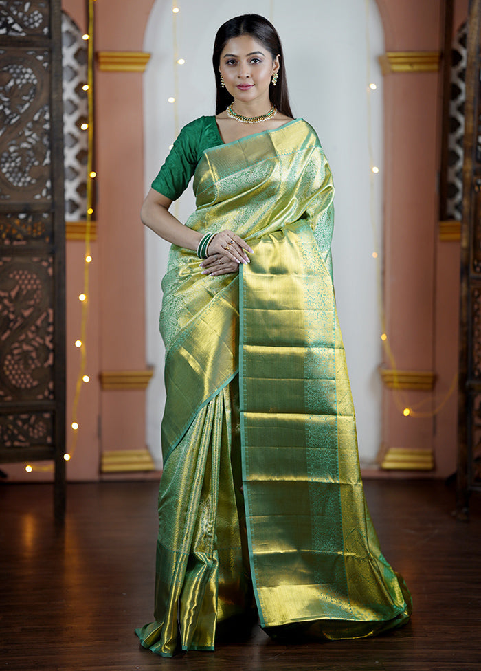 Green Handloom Kanchipuram Pure Silk Saree With Blouse Piece Free Shipping Browse