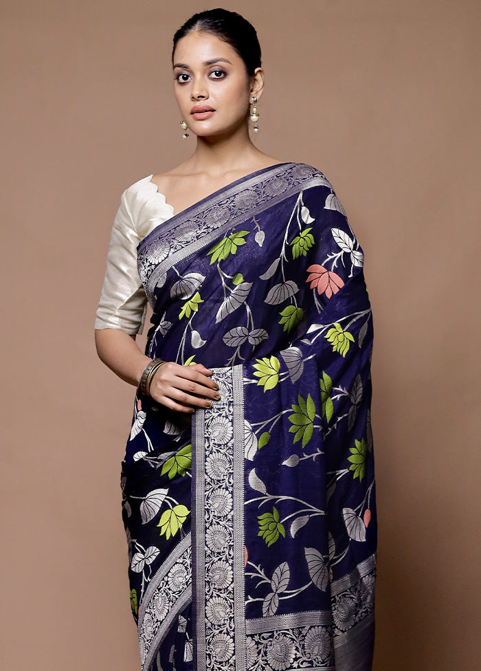 Blue Dupion Silk Saree With Blouse Piece Buy Cheap Cost