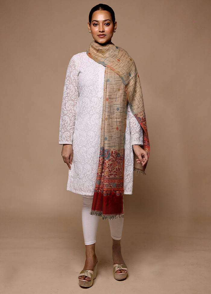 Cream Butta Work With Zari Woven Border Shawl Manchester Sale Online