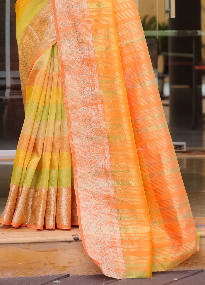 Yellow Banarasi Silk Saree With Blouse Piece Fashionable