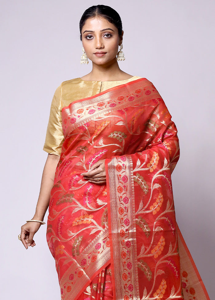 Red Kora Silk Saree With Blouse Piece Pay With Paypal