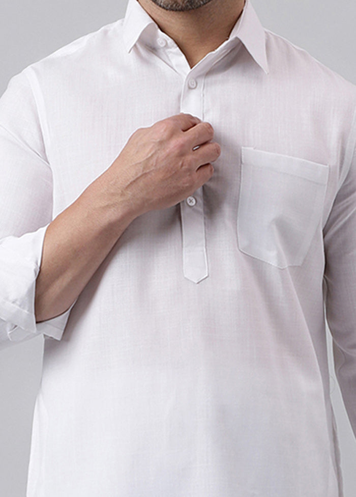 White Cotton Jacquard Long Kurta Buy Sale Online