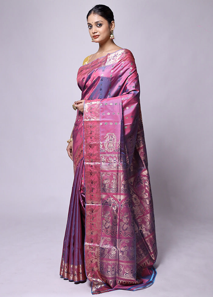 Purple Handloom Baluchari Pure Silk Saree With Blouse Piece Buy Cheap 2025