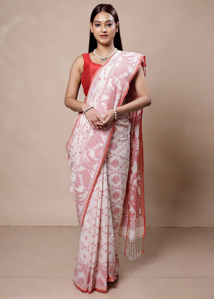 White Khadi Cotton Saree With Blouse Piece Outlet Newest