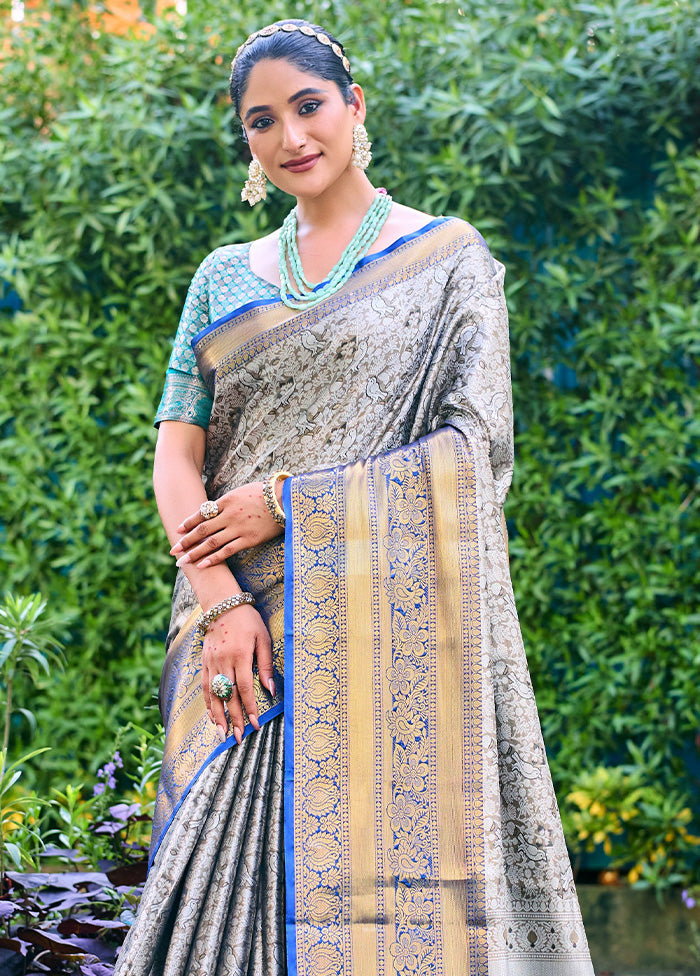 Grey Banarasi Silk Saree With Blouse Piece Buy Cheap Shop