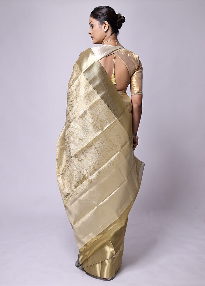 Golden Tissue Silk Saree With Blouse Piece Fake Cheap Online