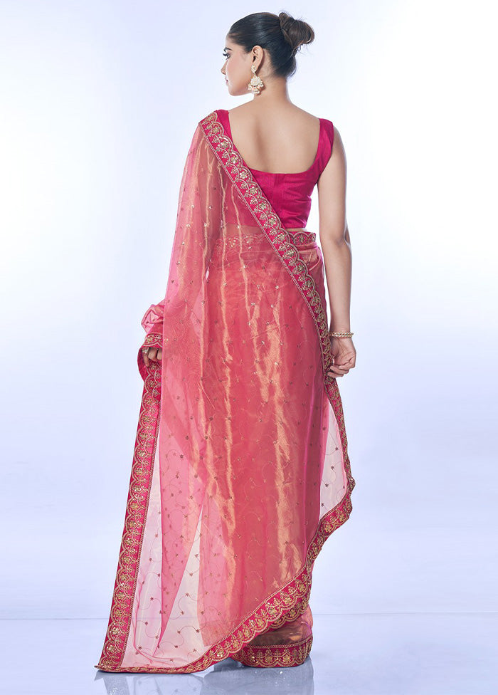 Pink Net Saree With Blouse Piece Enjoy Online