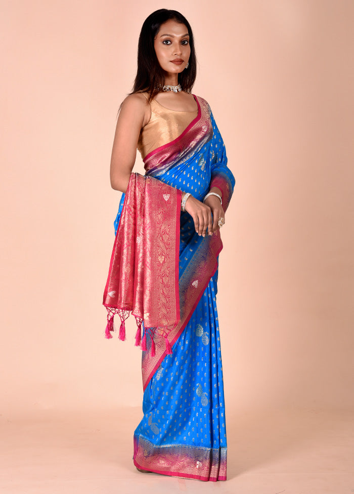 Blue Dupion Silk Saree With Blouse Piece Cheap Pice