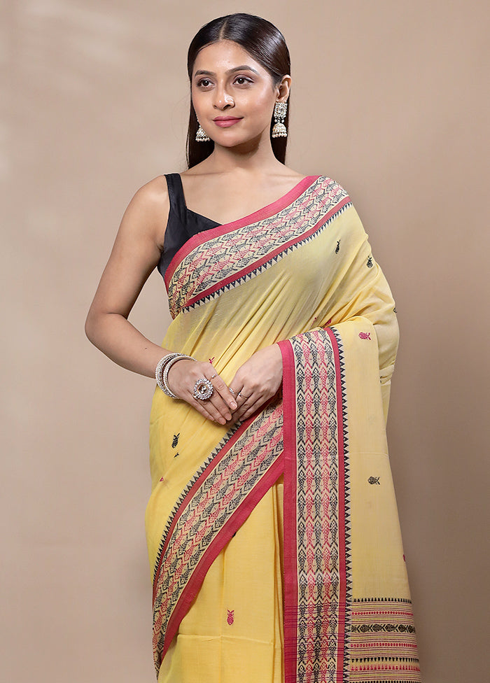 Yellow Khadi Cotton Saree With Blouse Piece Buy Cheap Genuine