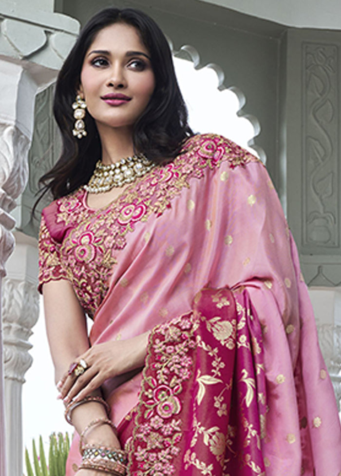 Pink Spun Silk Saree With Blouse Piece Free Shipping Cheap Pice