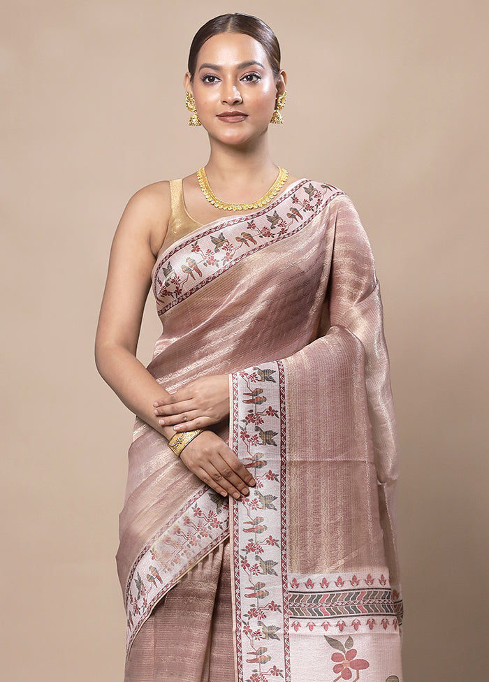 Peach Tissue Silk Saree With Blouse Piece Sale 2025 Newest