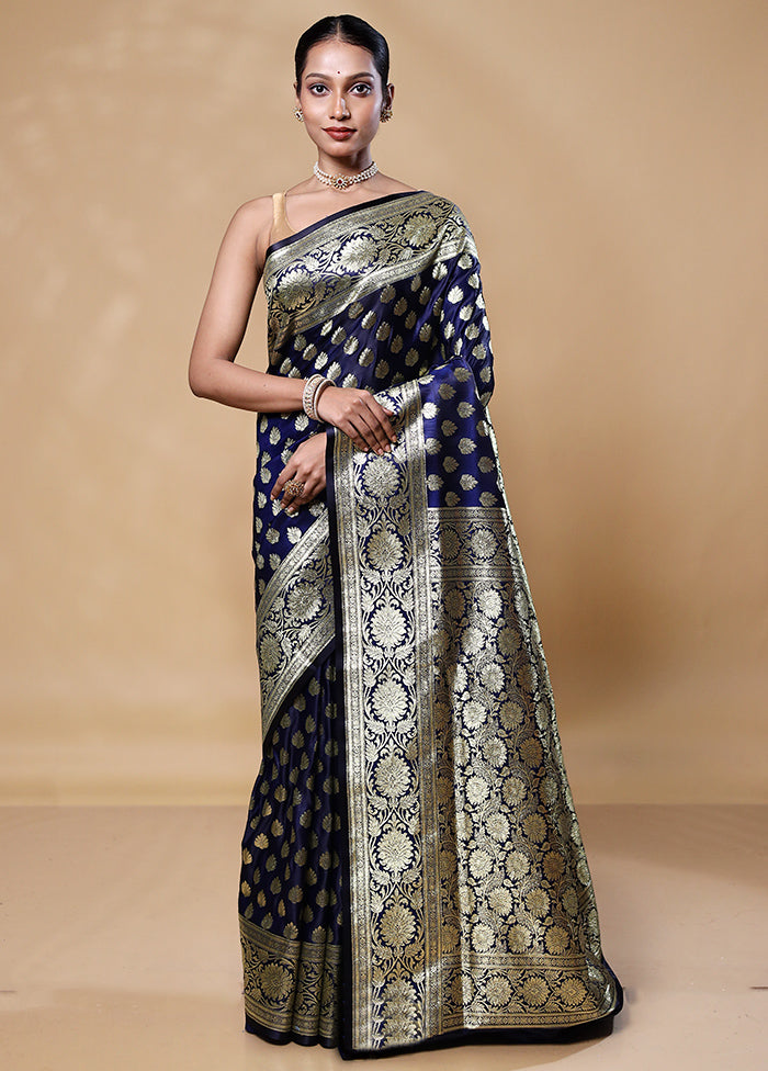 Blue Banarasi Silk Saree With Blouse Piece Sast Sale Online