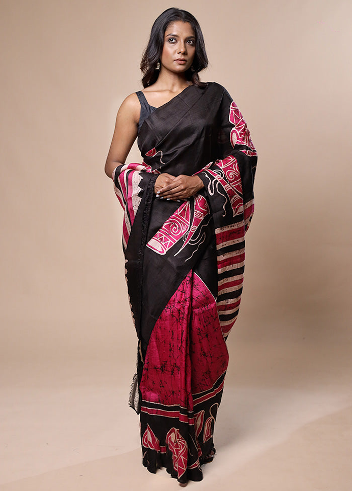 Black Printed Pure Silk Saree Without Blouse Piece Sale Wiki