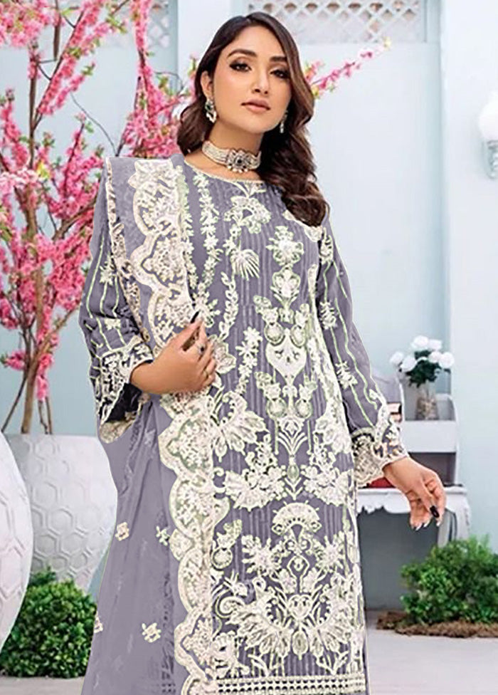 3 Pc Purple Semi Stitched Georgette Suit Set Sale Get To Buy