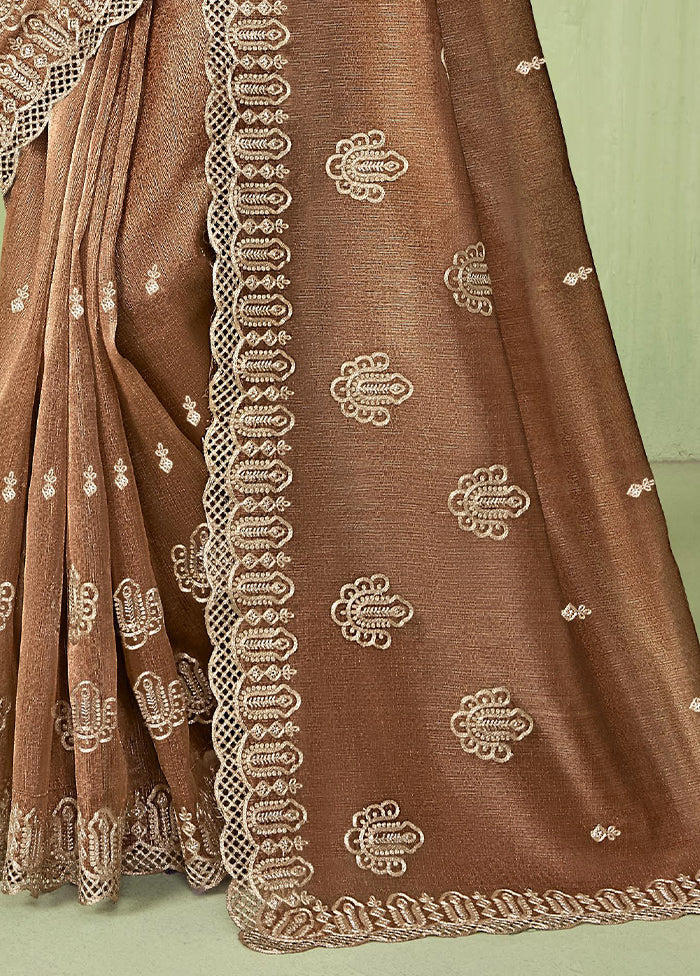 Brown Spun Silk Saree With Blouse Piece Latest Cheap Online